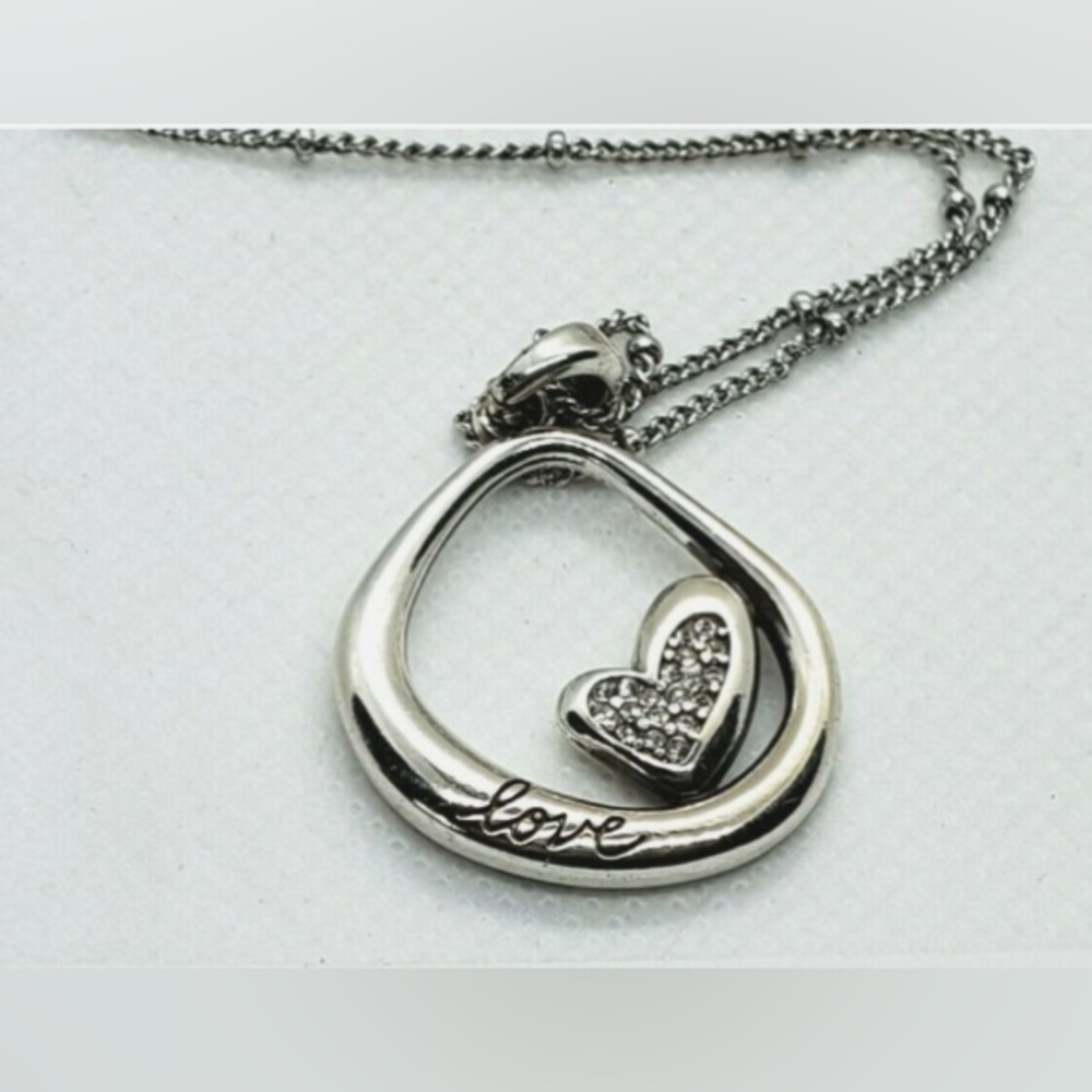 BRIGHTON- Crystal heart silver gold reversible 2 tone necklace.